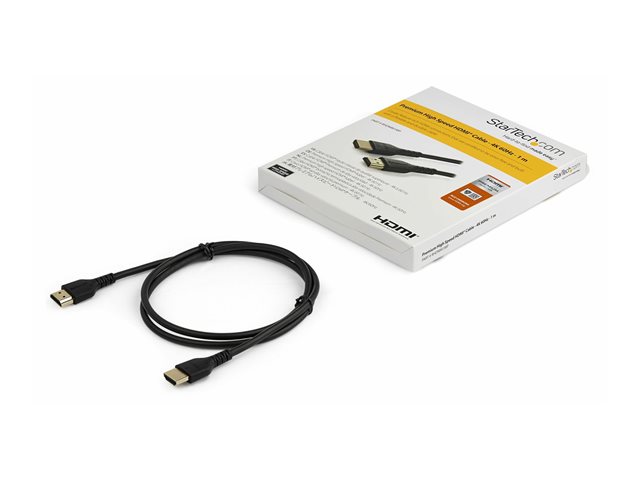 StarTech.com 1m Premium Certified HDMI 2.0 Cable with Ethernet, Durable High Speed UHD 4K 60Hz HDR 10, 3ft Rugged M/M HDMI Cord with Aramid Fiber, TPE, Ultra HD Monitors, TVs & Displays - Heavy duty HDMI cable - Premium High Speed - HDMI cable with Ethernet - HDMI male to HDMI male - 1 m - black - for P/N: TB3DKM2HDL