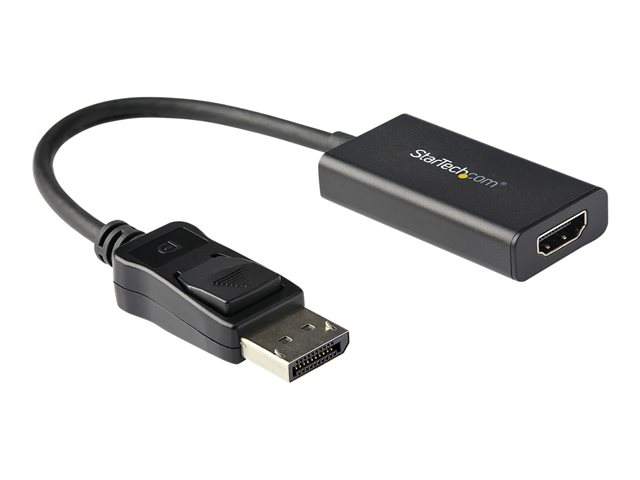 StarTech.com DisplayPort to HDMI Adapter, 4K 60Hz HDR10 Active DisplayPort 1.4 to HDMI 2.0b Video Converter, 4K DP to HDMI Adapter Dongle for Monitor/Display/TV, Latching DP Connector - Ultra HD, EMI Shielding (DP2HD4K60H) - Adapter - DisplayPort male latched to HDMI female - 25.16 cm - shielded - black - 4K support - for P/N: ST121HD20FXA, SV231DHU34K6, SV231HU34K6, SV431HU34K6