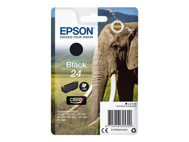 Epson 24 - 5.1 ml - black - original - ink cartridge - for Expression Photo XP-55, 750, 760, 850, 860, 950, 960, 970, Expression Premium XP-750, 850