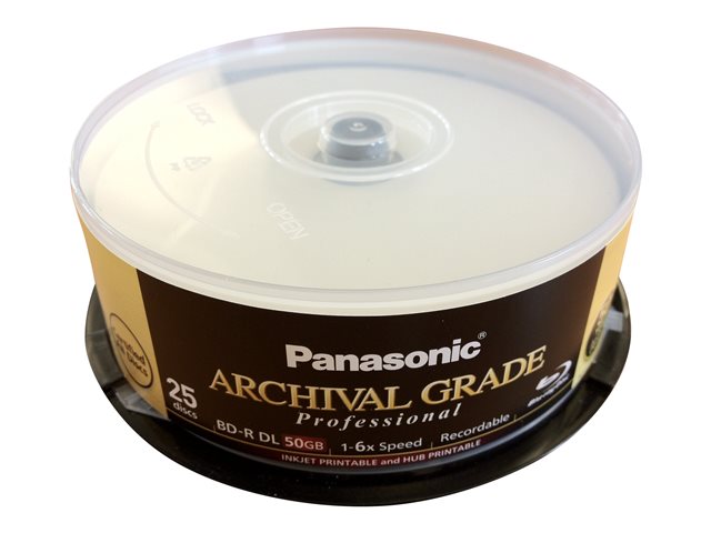 Panasonic ARCHIVAL GRADE Professional - 25 x BD-R - 50 GB 6x - ink jet printable surface, printable inner hub - spindle (pack of 4) - for Discproducer PP-100, PP-100AP, PP-100N, PP-100NS, PP-50, PP-50BD