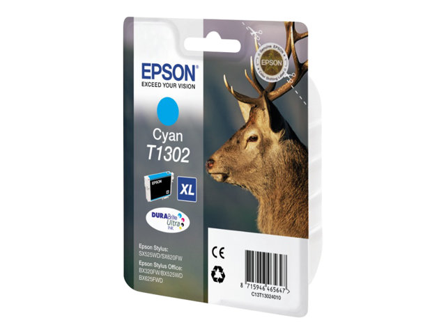 Epson T1302 - 10.1 ml - cyan - original - hang pack - ink cartridge (alternative for: Epson T1302) - for Stylus Office BX630, BX635, BX935, WorkForce WF-3010, 3520, 3530, 3540, 7015, 7515, 7525