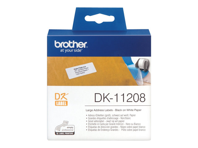 Brother DK-11208 - Black on white - 400) address labels - for Brother QL-1050, 1060, 1110, 500, 550, 560, 570, 580, 600, 650, 700, 710, 720, 820