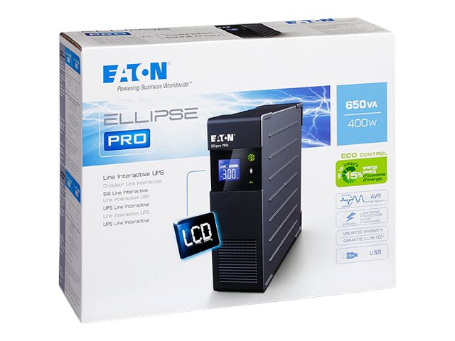 Eaton Ellipse PRO 650 - UPS - AC 230 V - 400 Watt - 650 VA - 7 Ah - USB - output connectors: 4 - 2U - 19\"