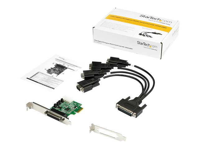 StarTech.com 4-port PCI Express RS232 Serial Adapter Card, PCIe RS232 Serial Host Controller Card, PCIe to Serial DB9 Card, 16950 UART, Desktop Expansion Card, Windows, macOS, Linux - Full/Low-Profile Brackets (PEX4S953) - Serial adapter - PCIe - RS-232 x 4