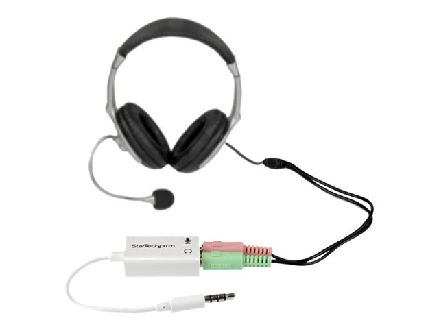StarTech.com 4 Position Microphone and Headphone Splitter 3.5 mm 4 Pin / 4 Pole Mic and Audio Combo Splitter Cable (MUYHSMFFADW) - Headset splitter - mini-phone stereo 3.5 mm female to 4-pole mini jack male - 15.25 cm - white - for P/N: MUHSMF2M