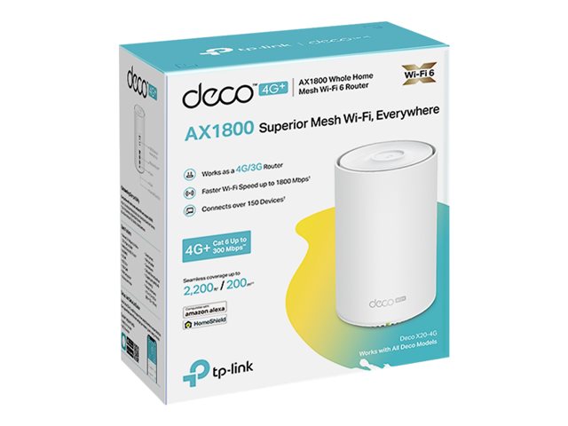 TP-Link Deco X20-4G V1 - Wireless router - mesh 3-port switch - 1GbE - Wi-Fi 6 - Dual Band - 3G, 4G