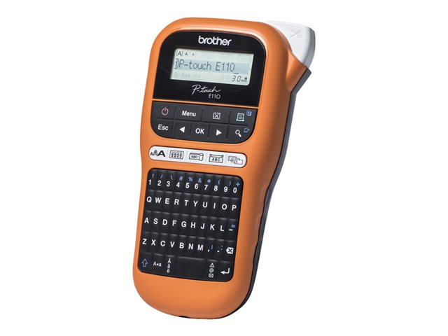 Brother P-Touch PT-E110VP - Labelmaker - B/W - thermal transfer - Roll (1.2 cm) - 180 dpi - up to 20 mm/sec - cutter - 2 line printing - black, orange