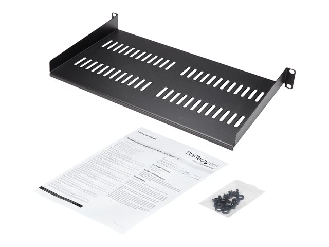 StarTech.com 1U Vented Server Rack Cabinet Shelf, 10in Deep Fixed Cantilever Tray, Rackmount Shelf for 19\" AV/Data/Network Equipment Enclosure with Cage Nuts & Screws, 44lbs Weight Cap. - 1U Network Rack Shelf (CABSHELFV1U) - Rack shelf - black - 1U - 10\"