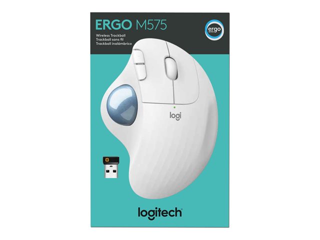 Logitech Ergo Series ERGO M575 - Trackball - optical - 5 buttons - wireless - Bluetooth 5.0 LE, 2.4 GHz - USB wireless receiver - off white