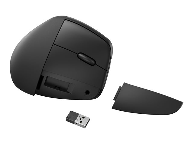 HP 925 - Vertical mouse - ergonomic - 6 buttons - wireless - Bluetooth 5.3, 2.4 GHz - USB wireless receiver - black - 100% paper-based packaging