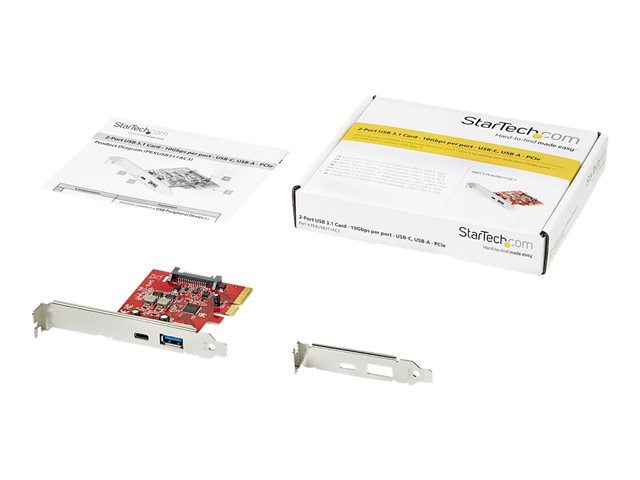 StarTech.com 2-Port 10Gbps USB-A & USB-C PCIe Card, USB 3.1 Gen 2 PCI Express Type C/A Host Controller Card Adapter, USB 3.2 Gen 2x1 PCIe Desktop Expansion Add-On Card, Windows/macOS/Linux - Full/Low-Profile - USB adapter - PCIe 3.0 x4 - USB-C 3.1 x 1 + USB 3.1 Gen 2 x 1 - for P/N: S251BMU313, S251BPU313, S252BU313R