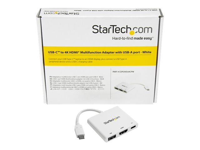 StarTech.com USB-C to HDMI Adapter - White - 4K 30Hz - Thunderbolt 3 Compatible - with Power Delivery (USB PD) - USB C Dongle (CDP2HDUACPW) - Adapter - 24 pin USB-C male to HDMI, USB Type A, 24 pin USB-C female - 60 mm - white - 4K support, USB Power Delivery (60W)