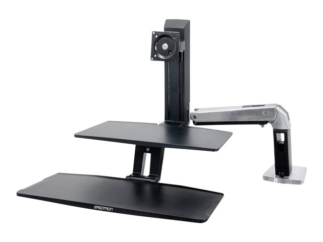 Ergotron WorkFit-A Single HD Workstation With Suspended Keyboard - Standing desk converter - polished aluminium, black