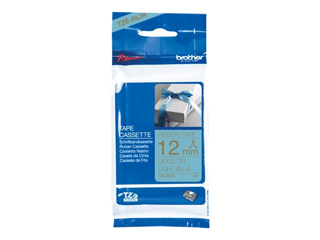 Brother TZe-RL34 - Satin - gold on light blue - Roll (1.2 cm x 4 m) 1 cassette(s) ribbon tape - for Brother PT-D210, D600, H110, P-Touch PT-1005, 1880, E310, E800, P-Touch Cube Plus PT-P710