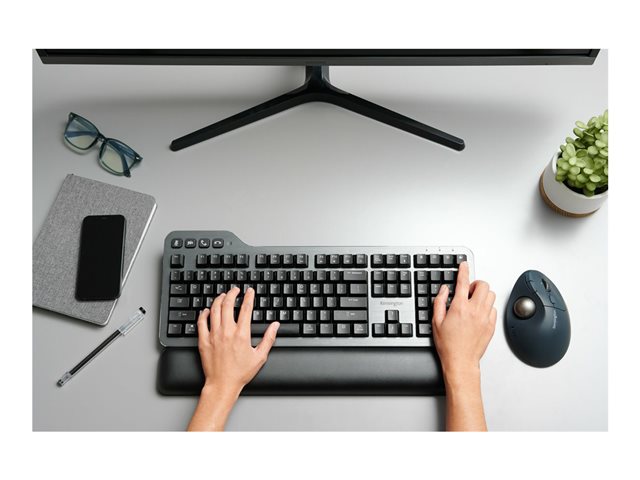 Kensington Pro Fit Ergo TB550 Trackball EQ - Trackball - ergonomic - optical - 9 buttons - wireless - 2.4 GHz, Bluetooth - USB wireless receiver - blue-grey, black - retail - colour box