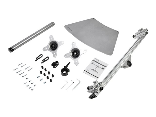 StarTech.com Dual Monitor Stand, Ergonomic Free Standing Dual Monitor Desktop Stand for two 24\" VESA Mount Displays, Synchronized Height Adjustable, Double Monitor Pole Mount, Silver - Double Monitor Holder (ARMDUOSS) - Stand - for 2 monitors - plastic, aluminium, steel - black, silver - screen size: 24\" - desktop