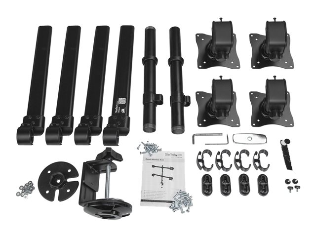 StarTech.com Desk Mount Quad Monitor Arm, Ergonomic VESA 4 Monitor Mount 2x2 up to 27\", Articulating & Height Adjustable Pole Mount, Tilt/Swivel/Rotate LCD/LED Screen, Clamp/Grommet - Heavy-duty VESA Mount (ARMQUAD) - Mounting kit - adjustable arm - for 4 monitors - heavy duty steel - screen size: 13\"-27\" - desk-mountable