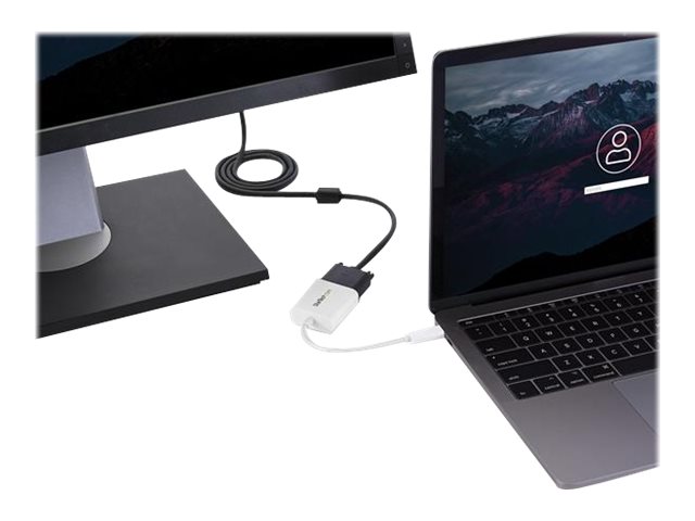 StarTech.com USB-C to VGA Adapter - White - 1080p - Video Converter For Your MacBook Pro / Projector / VGA Display (CDP2VGAW) - USB / VGA adapter - 24 pin USB-C (M) to HD-15 (VGA) (F) - USB 3.1 Gen 1 / Thunderbolt 3 - 17.5 m - 1920 x 1200 (WUXGA) support, USB power - white - for P/N: TB3DK2DPPD, TB3DK2DPPDUE, TB3DK2DPW, TB3DK2DPWUE, TB3DKDPMAW, TB3DKDPMAWUE