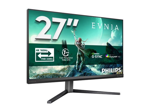 Philips Evnia 3000 27M2N3800A - LED monitor - gaming - 27\" - 3840 x 2160 4K UHD (2160p) @ 320 Hz - Fast IPS - 450 cd/m² - 1000:1 - DisplayHDR 400 - 0.5 ms - 2xHDMI, DisplayPort - speakers - charcoal