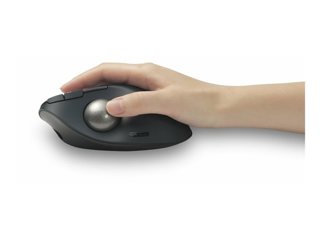 Kensington Pro Fit Ergo TB550 Trackball EQ - Trackball - ergonomic - optical - 9 buttons - wireless - 2.4 GHz, Bluetooth - USB wireless receiver - blue-grey, black - retail - colour box