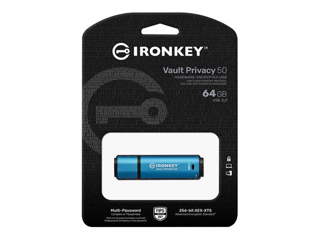 Kingston IronKey Vault Privacy 50 Series - USB flash drive - encrypted - 64 GB - USB 3.2 Gen 1 - TAA Compliant