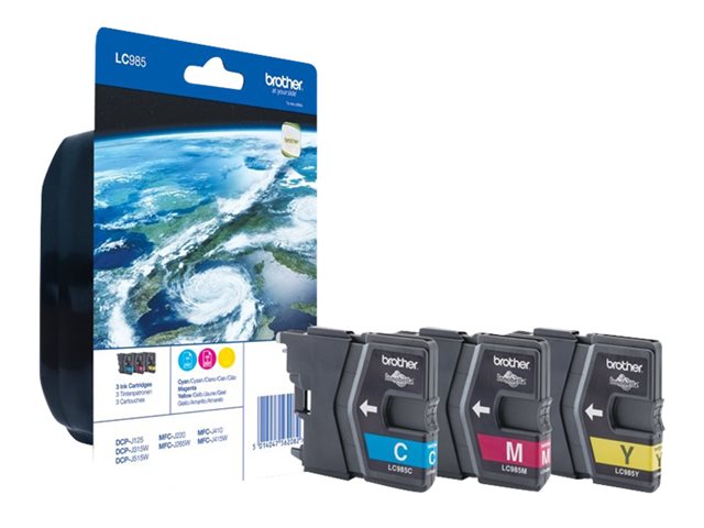 Brother LC985 Rainbow Pack - 3-pack - yellow, cyan, magenta - original - blister - ink cartridge - for Brother DCP-J125, DCP-J140, DCP-J315, DCP-J515, MFC-J220, MFC-J265, MFC-J410, MFC-J415