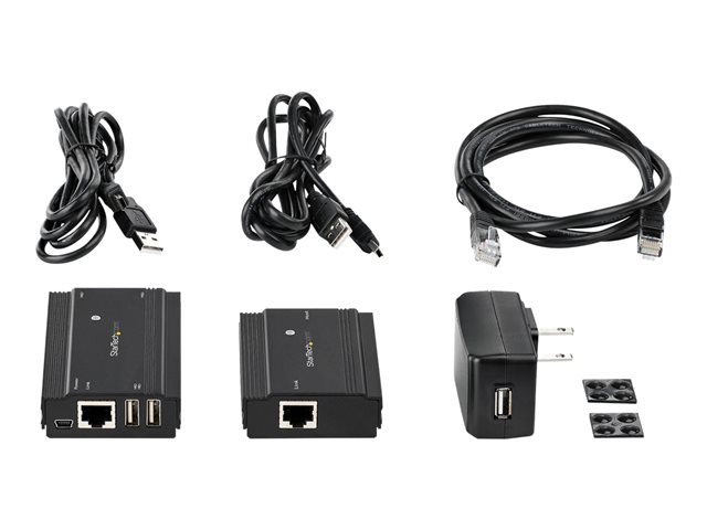 StarTech.com 4 Port USB 2.0 Extender Hub over Single CAT5e/CAT6 Ethernet Cable (RJ45), 330ft (100m), USB Extender Adapter, Externally Powered, 480 Mbps, Metal USB Extender Kit - Power/Link LEDs (USB2004EXT100) - USB extender - USB 2.0 - over CAT 5e/6
