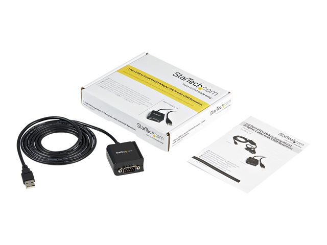 StarTech.com USB to Serial Adapter - 1 port - USB Powered - FTDI USB UART Chip - DB9 (9-pin) - USB to RS232 Adapter (ICUSB2321F) - Serial adapter - USB - RS-232 - black