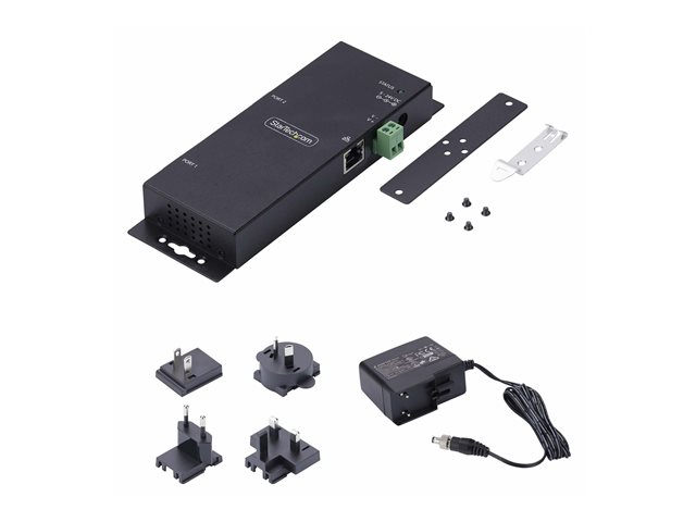 StarTech.com 2P Serial to Ethernet Adapter, IP LAN to RS232 DB9 Converter - Device server - 2 ports - 100Mb LAN, RS-232 - wall / DIN rail mountable - TAA Compliant