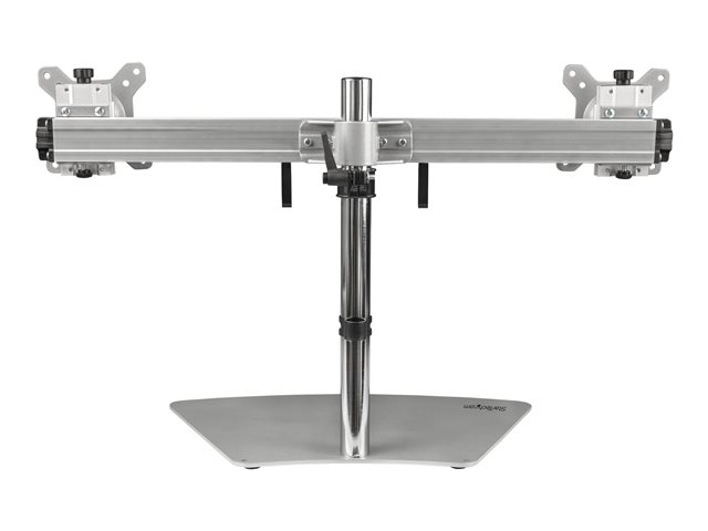 StarTech.com Dual Monitor Stand, Ergonomic Free Standing Dual Monitor Desktop Stand for two 24\" VESA Mount Displays, Synchronized Height Adjustable, Double Monitor Pole Mount, Silver - Double Monitor Holder (ARMDUOSS) - Stand - for 2 monitors - plastic, aluminium, steel - black, silver - screen size: 24\" - desktop