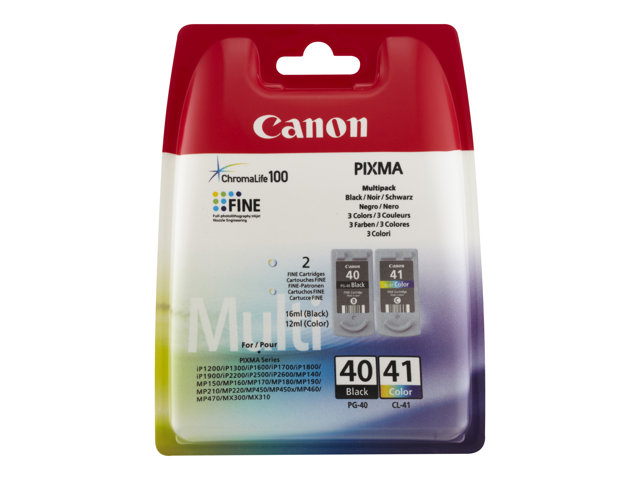 Canon PG-40 / CL-41 Multi Pack - 2-pack - black, colour (cyan, magenta, yellow) - original - ink tank - for PIXMA iP1800, iP1900, iP2500, iP2600, MP140, MP190, MP210, MP220, MP470, MX300, MX310