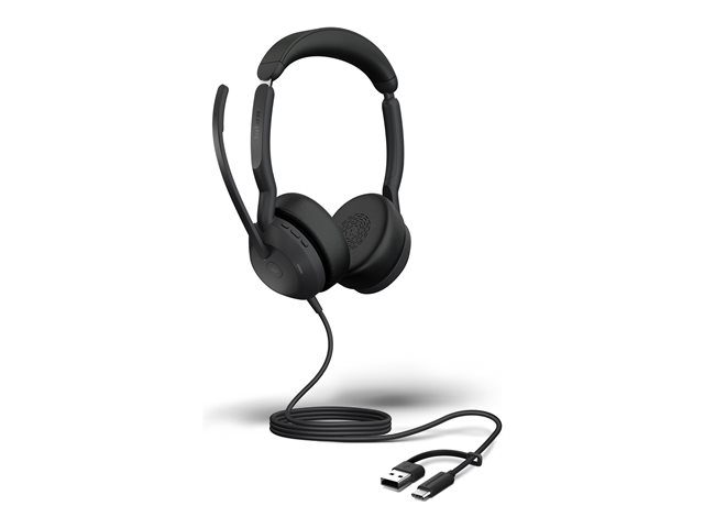 Jabra Evolve2 50 MS Stereo - Headset - on-ear - wireless, wired - active noise cancelling - USB-C, USB-A - Certified for Microsoft Teams