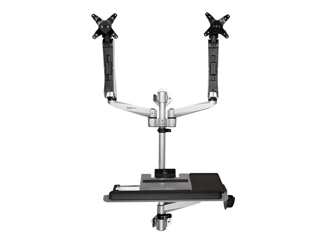 StarTech.com Wall Mount Workstation, Articulating Standing Desk w/ Ergonomic Height Adjustable Dual Monitor Arm u0026 Keyboard Tray, 2x 30" VESA Displays, Foldable Wall Mounted Sit Stand Desk - Foldable Standing Desk (WALLSTSI2) - Mounting kit (pole, mouse holder, wrist rest, wall mount bracket, keyboard tray, 2 display brackets, 2 x spring arms, 2 x swivel arms with logo, monitor shoulder, wall mount bracket with lock plate, 2 x swivel arms, mouse tray, mouse tray fixed plate, EVA mouse pad) - for 2 LCD displays / keyboard / mouse - plastic, aluminium, steel - silver - screen size: 13"-30" - wall-mountable - TAA Compliant