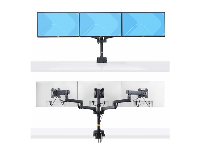 StarTech.com Triple Monitor Desk Mount For Up To Three 27in Screens, VESA 75x75/100x100, Tool-Less Arm Adjustments, C-Clamp/Grommet Mount, Spring-Assisted Arms - Mounting kit - adjustable arm - for 3 LCD displays - aluminium, steel, plastic - black - screen size: up to 27\" - desk-mountable