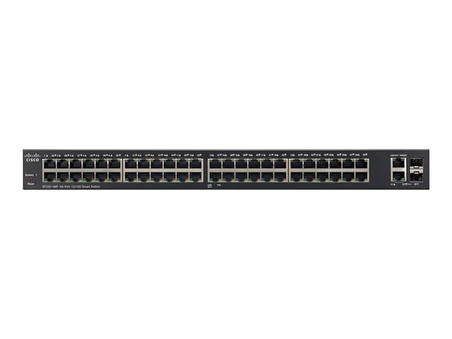 Cisco 220 Series SF220-48P - Switch - Managed - 48 x 10/100 (PoE) + 2 x combo Gigabit SFP - desktop, rack-mountable - PoE (375 W)