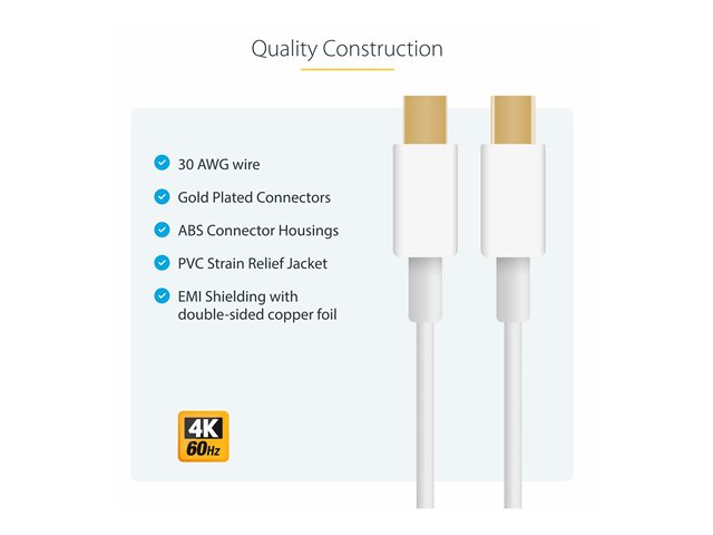 StarTech.com 3m (10 ft) White Mini DisplayPort Cable - Mini Display Port to Mini Display Port - 2x Mini DP (m) - 3 meter, 10 feet (MDPMM3MW) - DisplayPort cable - Mini DisplayPort (M) to Mini DisplayPort (M) - 3 m - white - for P/N: CDP2MDP, CDP2MDPE