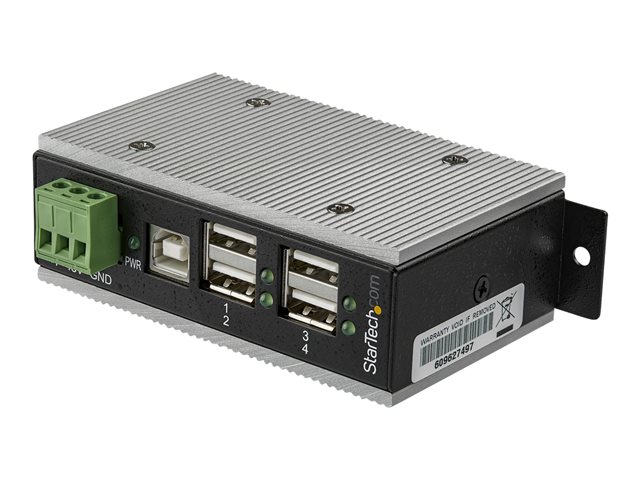 StarTech.com 4 Port USB 2.0 Hub, Metal Industrial USB-A Hub (4x USB-A) with ESD & Surge Protection, Extended Operating Temp -40 to 185°F, Din Rail/Wall/Desk Mountable, USB Expander Hub - Windows/macOS/Linux (HB20A4AME) - Hub - 4 x USB 2.0 - DIN rail mountable - DC power - TAA Compliant - for P/N: ITB20D3250
