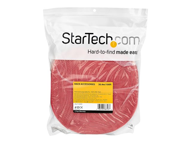 StarTech.com 100ft Hook and Loop Roll, Cut-to-Size Reusable Cable Ties, Bulk Industrial Wire Fastener Tape /Adjustable Fabric Wraps Red / Resuable Self Gripping Cable Management Straps - Adjustable Loop Ties (HKLP100RD) - Hook & loop fastener - 30.48 cm - red - for P/N: HKLP100, HKLP100BL, HKLP100GN, HKLP100YW