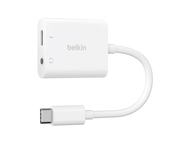 Belkin RockStar - USB-C to headphone jack / charging adapter - 24 pin USB-C male to 24 pin USB-C, mini jack female - USB Power Delivery (60W)