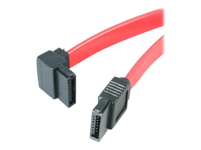 StarTech.com SATA to Left Angle SATA Serial ATA Cable - SATA cable - Serial ATA 150/300/600 - SATA (R) to SATA (R) - 1 ft - left-angled connector - red - SATA12LA1 - SATA cable - Serial ATA 150/300/600 - SATA (R) to SATA (R) - 30 cm - left-angled connector - red - for P/N: CFAST2SAT25, USB2SATAIDE, USB3SSATAIDE