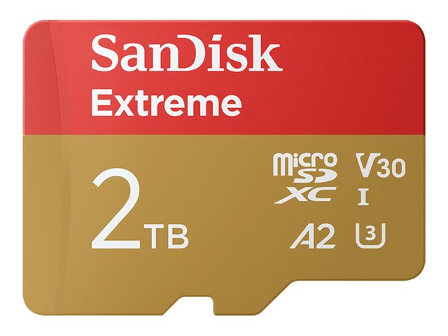 SanDisk Extreme - Flash memory card (microSDHC to SD adapter included) - 2 TB - A2 / Video Class V30 / UHS-I U3 - microSDXC UHS-I