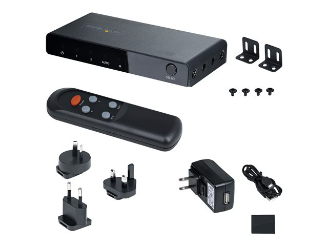 StarTech.com 2-Port 8K HDMI Switch, HDMI 2.1 Switcher 4K 120Hz/8K 60Hz UHD, HDR10+, HDMI Switch 2 In 1 Out, Auto/Manual Source Switching, Remote Control and Power Adapter Included - 7.1 Channel Audio/eARC (2PORT-HDMI-SWITCH-8K) - Video/audio switch - 2 x HDMI - desktop