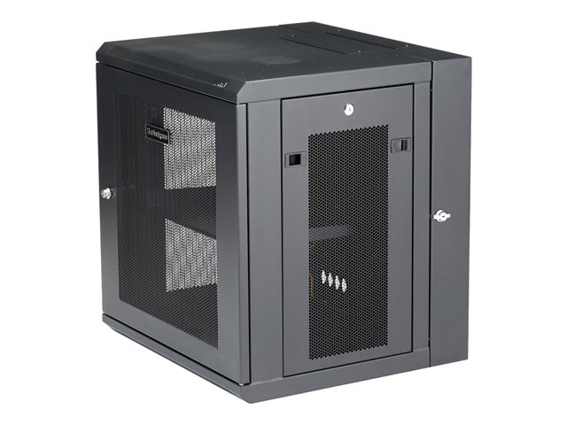 StarTech.com 12U 19\" Wall Mount Network Cabinet, 16\" Deep Hinged Locking IT Network Switch Depth Enclosure, Vented Computer Equipment Data Rack with Shelf & Flexible Side Panels, Assembled - 12U Vented Cabinet (RK12WALHM) - Rack enclosure cabinet - wall mountable - black - 12U