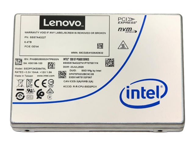 Intel P5600 Mainstream - SSD - 1.6 TB - hot-swap - 2.5\" - U.2 PCIe 4.0 x4 (NVMe) - for ThinkAgile MX3330-F Appliance, MX3330-H Appliance, MX3331-F Certified Node