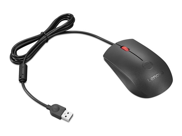 Lenovo - Mouse - optical - 3 buttons - wired - USB - black, red