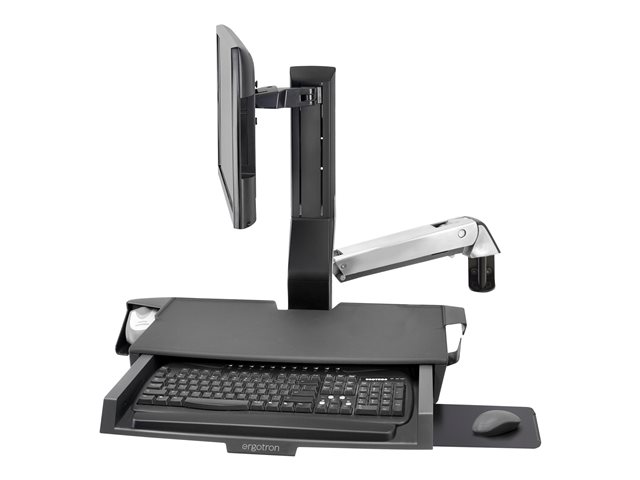 Ergotron StyleView Sit-Stand Combo Arm - Mounting kit (wrist rest, wall mount bracket, display mount, track mount bracket kit, slide-out mouse tray, combo arm, work surface with keyboard tray, scanner and mouse holder) - Constant Force Technology - for LCD display / PC equipment - medical - aluminium, high-grade plastic - polished aluminium - screen size: up to 24\"
