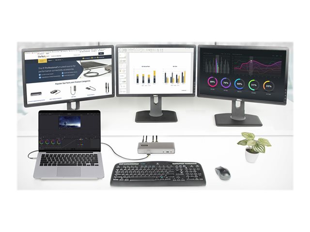 StarTech.com USB-C Docking Station - Multi Monitor HDMI/DP/DP Alt Mode USB-C Dock - 3x 4K30 / 2x 4K60 - 7-Port USB Hub - 60W Power Delivery - GbE - 3.5mm Audio - Works With Chromebook certified - Docking station - USB-C / Thunderbolt 3 / Thunderbolt 4 - 2 x DP, 2 x HDMI, USB-C - 1GbE - 60 Watt