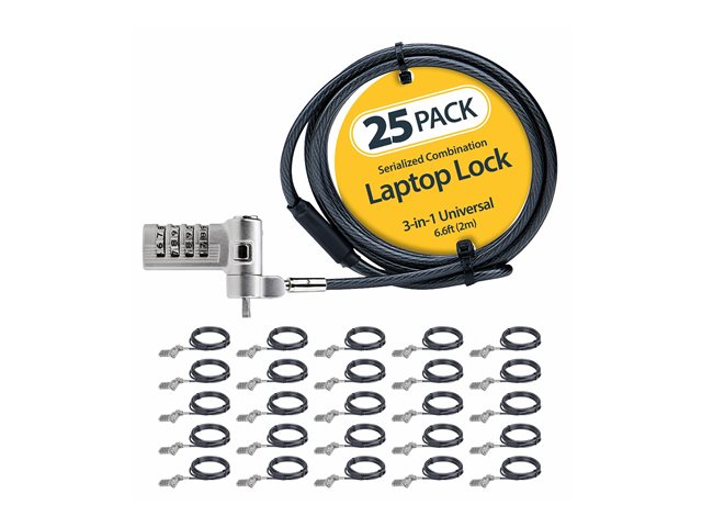 StarTech.com 25-Pack Laptop Lock, Compatible w/Noble Wedge/Nano/K-Slot - Security cable lock - silver, black - 2 m (pack of 25)