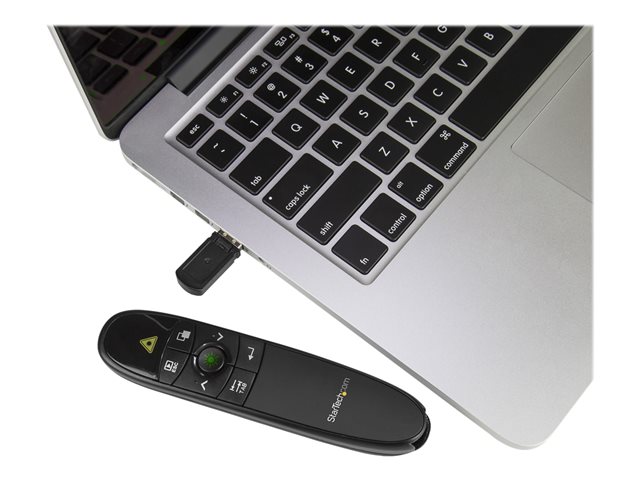 StarTech.com Wireless Presentation Remote with Green Laser Pointer - 90 ft. (27 m) - USB Presentation Clicker for Mac and Windows (PRESREMOTEG) - Presentation remote control - RF - black