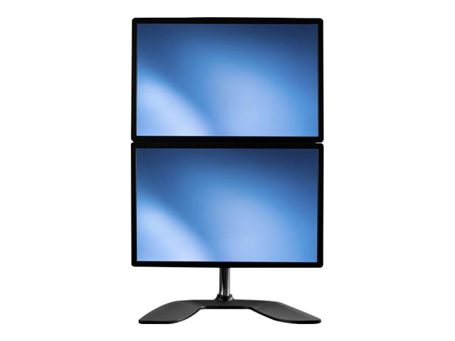 StarTech.com Vertical Dual Monitor Stand, Ergonomic Desktop Stacked Two Monitor Stand up to 27 inch VESA Mount Displays, Free Standing Universal Monitor Mount, Height Adjustable, Silver - Double Monitor Holder (ARMDUOVS) - Stand - for 2 monitors - plastic, aluminium - black, silver - screen size: 13\"-27\" - desktop stand